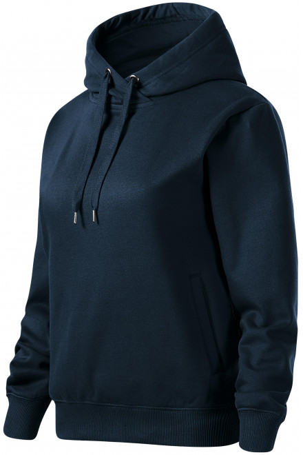 Kényelmes női pulóver kapucnival, sötétkék