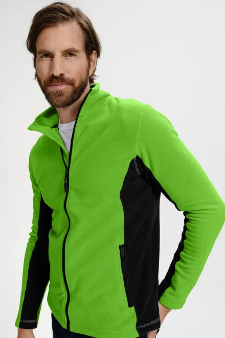 Férfi polár kontraszt kabát, alma zöld