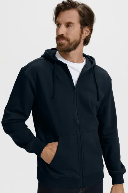 Férfi pulóver kapucnival, sötétkék
