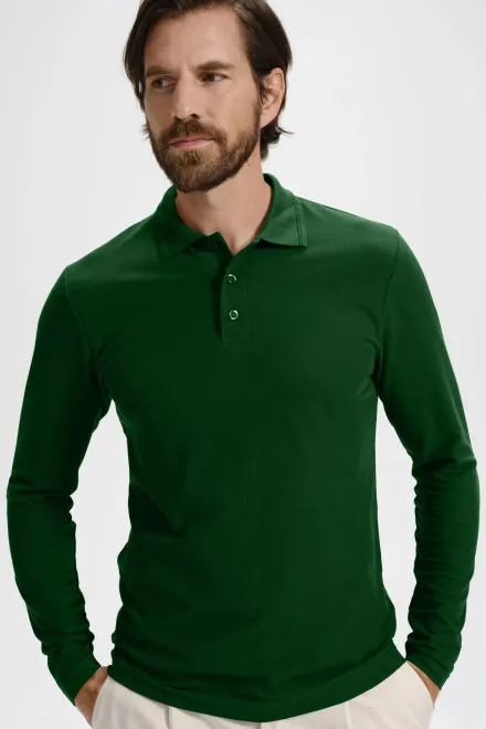 Hosszú ujjú férfi póló, üveg zöld