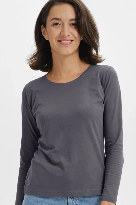 Hosszú ujjú női póló, acélszürke