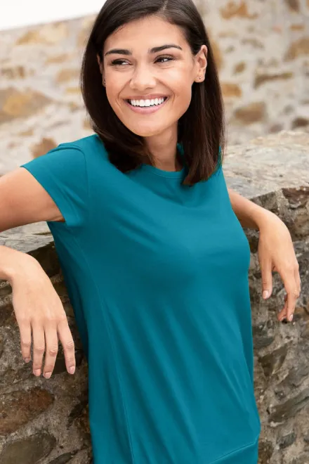Női divatos póló, sötét türkiz