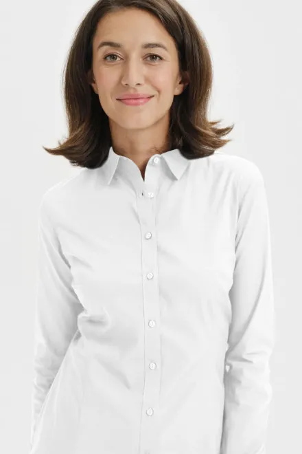 Női pamut blúz, hosszú ujjú, fehér