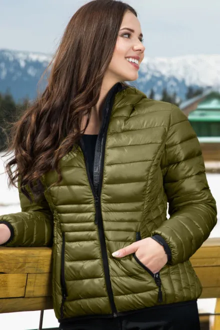 Női steppelt kabát, avokádó