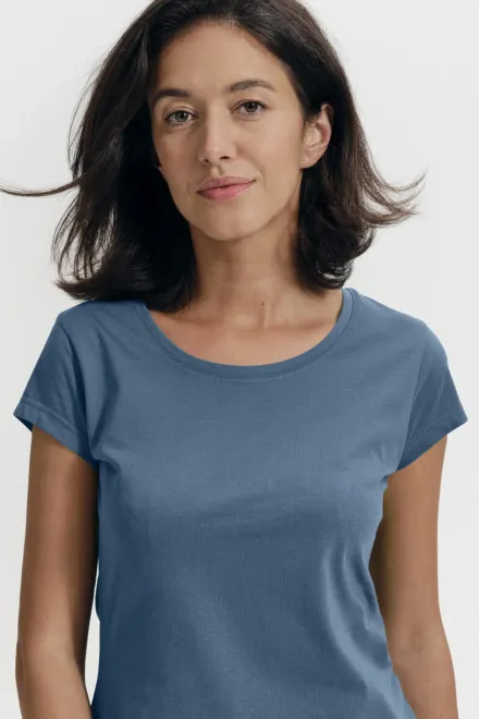 Női vékony póló, kerek nyakkivágással, denim