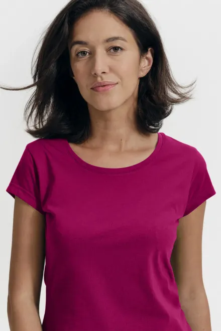 Női vékony póló, kerek nyakkivágással, fukszia