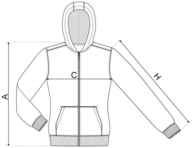 Gyerek pulóver kapucnival - mérettáblázat