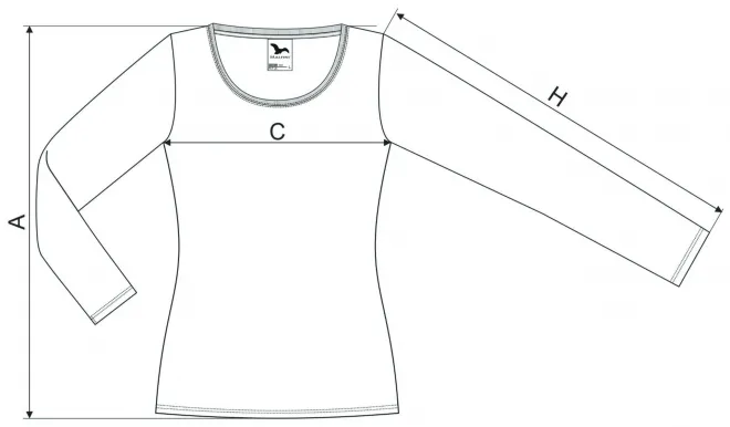 Hosszú ujjú női póló - mérettáblázat