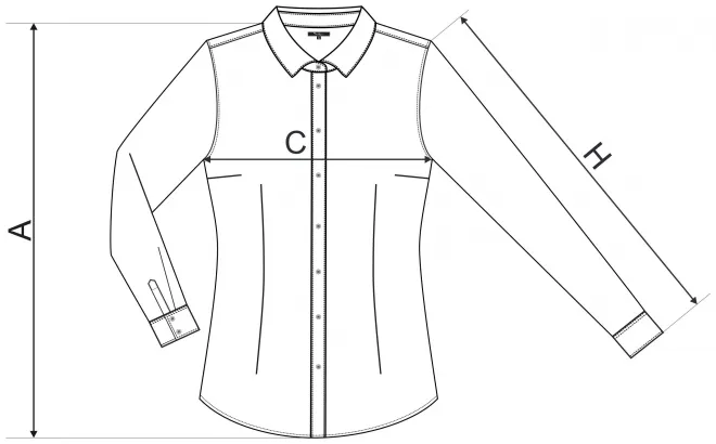 Női hosszú ujjú blúz slim fit - mérettáblázat