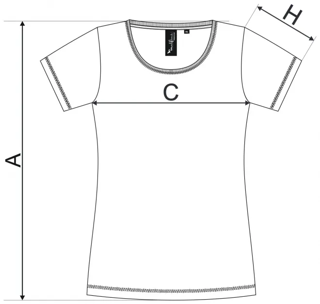 Női póló díszvarrással - mérettáblázat