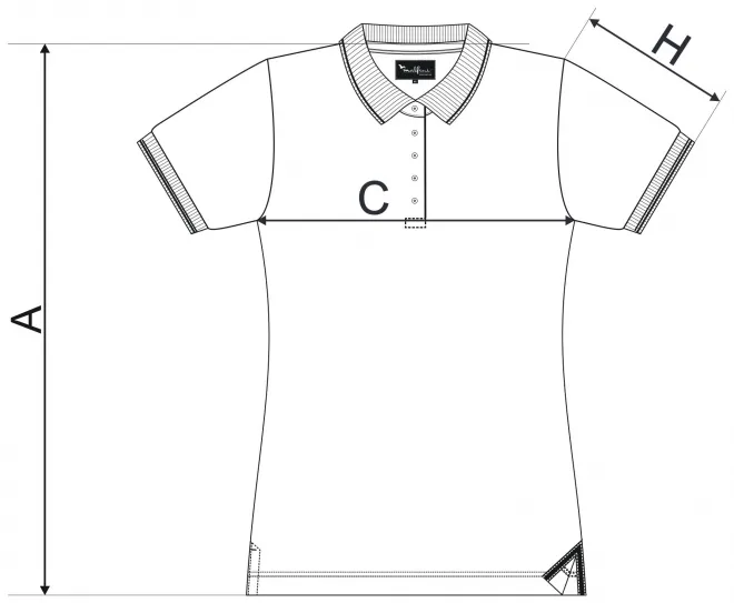 Női póló gallérral és rövid ujjal - mérettáblázat