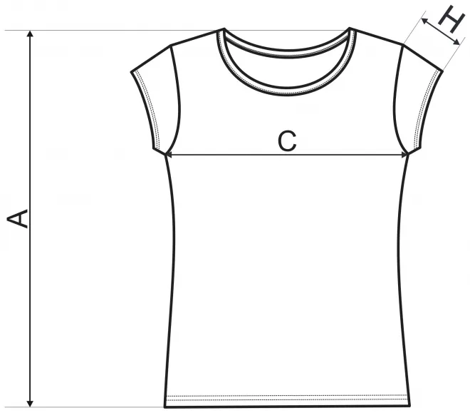 Női póló nagyon rövid ujjú - mérettáblázat