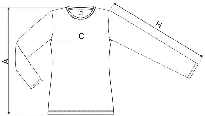 Női testhezálló, hosszú ujjú póló - mérettáblázat