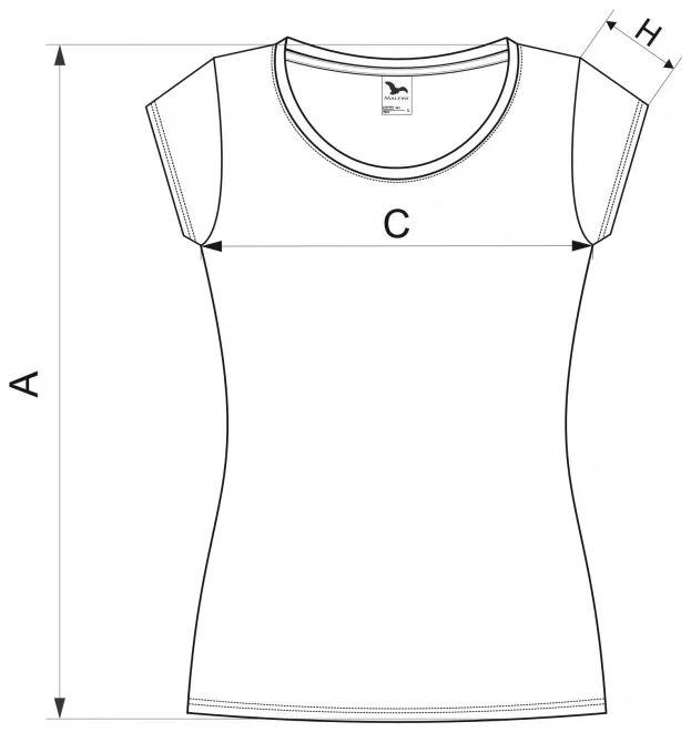 Női vékony póló, kerek nyakkivágással - mérettáblázat