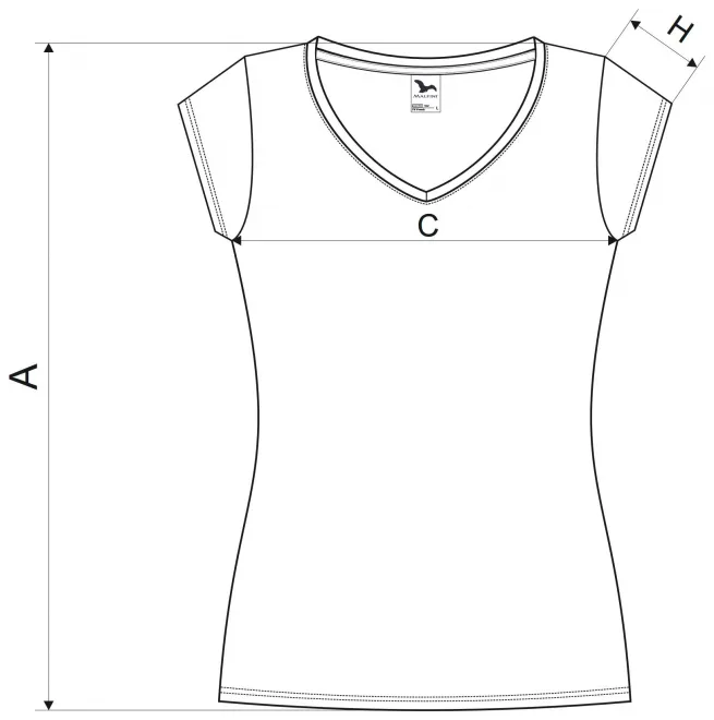 Női vékony póló, V-nyakkivágással - mérettáblázat