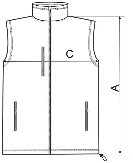 Polár kontrasztos mellény - mérettáblázat