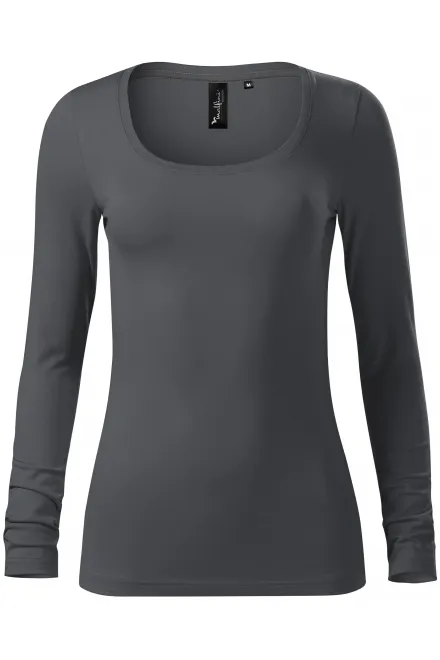 Női póló hosszú ujjú és mélyebb nyakkivágással, világos szürke