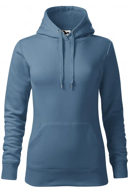 Női pulóver kapucnival cipzár nélkül - denim, XS