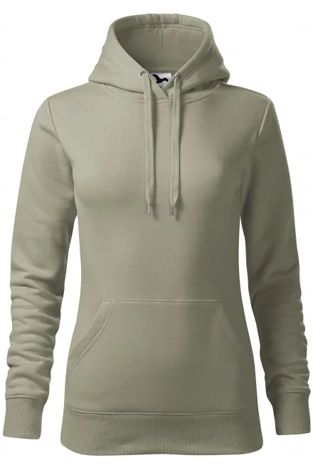 Női pulóver kapucnival cipzár nélkül - fényes khaki, XS