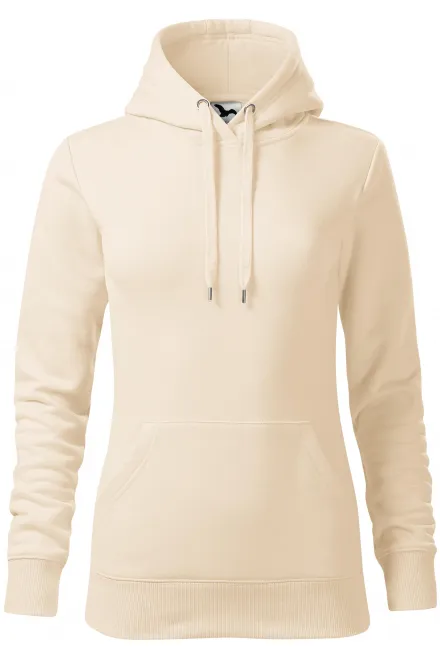 Női pulóver kapucnival cipzár nélkül, mandula