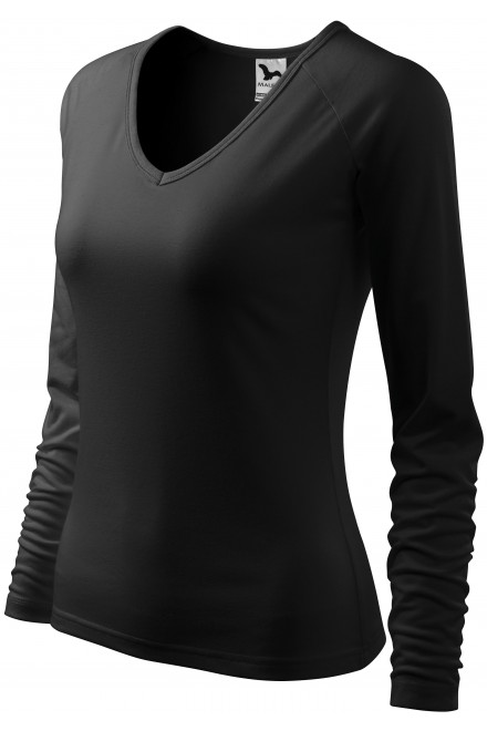 Női testhezálló póló, V-alakú nyakkivágással, fekete