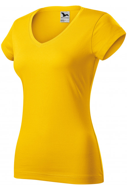 Női vékony póló, V-nyakkivágással, sárga