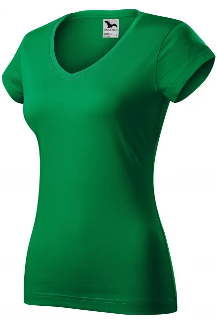 Női vékony póló, V-nyakkivágással, zöld fű